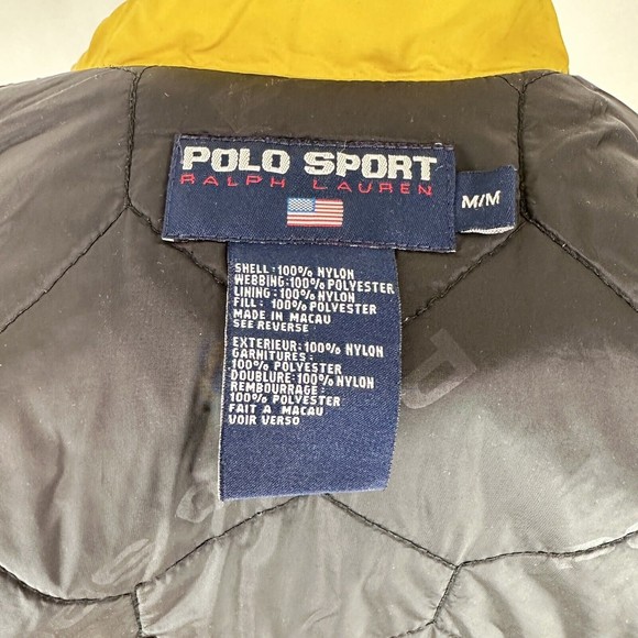 Vtg Polo Sport Coat Jacket Ralph Lauren Black Nylon Mens M Green Strip Logo Warm - Picture 9 of 11